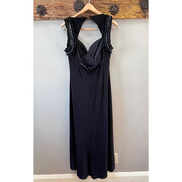 Joseph Ribkoff‎ Black Evening Gown With Faux Leather & Ruffles Sleeveless Halter - Picture 5 of 6